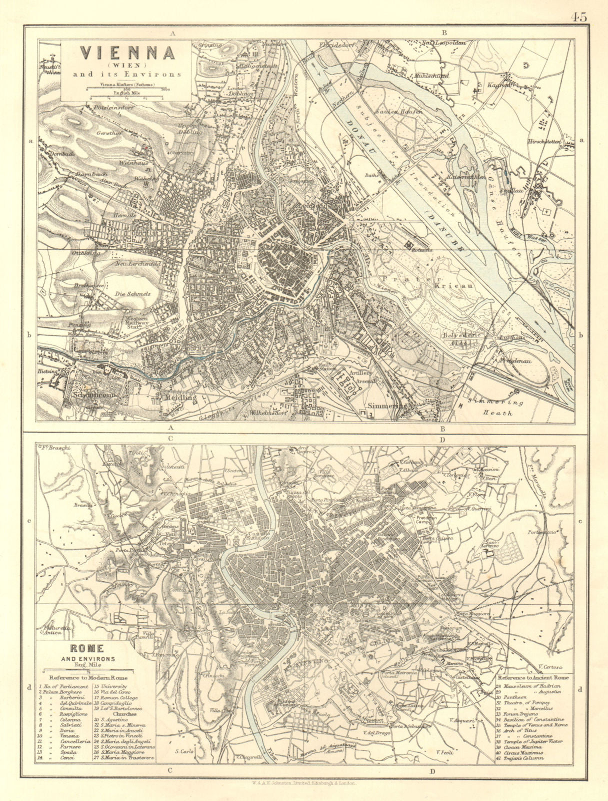 VIENNA & ROME. City plans. Wien. Roma. Austria. Italy.  JOHNSTON 1906 old map
